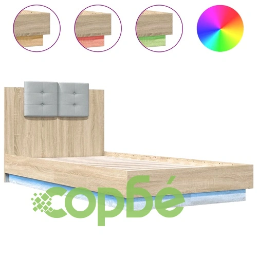 Рамка за легло с табла и LED осветление, дъб сонома, 90x190 см ➤ топ цена ➤ sorbe.bg
