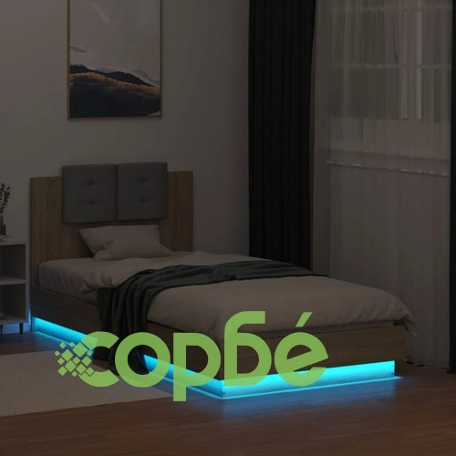 Рамка за легло с табла и LED осветление, дъб сонома, 90x190 см ➤ топ цена ➤ sorbe.bg