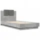 Рамка за легло с табла и LED осветление, бетонно сив, 90x190 см