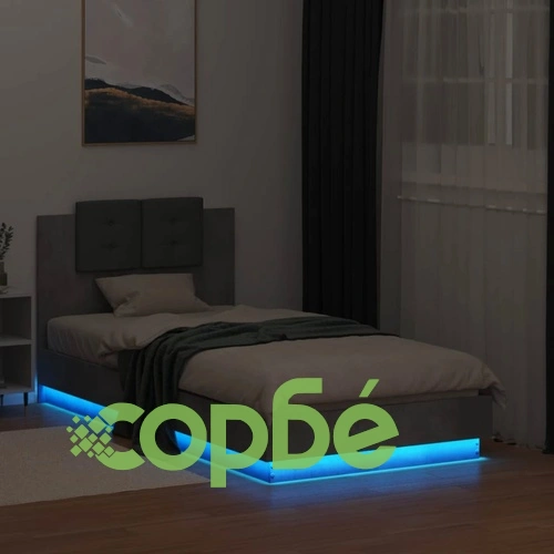 Рамка за легло с табла и LED осветление, бетонно сив, 90x190 см ➤ топ цена ➤ sorbe.bg
