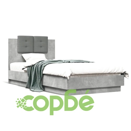 Рамка за легло с табла и LED осветление, бетонно сив, 90x190 см ➤ топ цена ➤ sorbe.bg