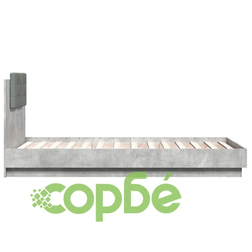 Рамка за легло с табла и LED осветление, бетонно сив, 90x190 см ➤ топ цена ➤ sorbe.bg