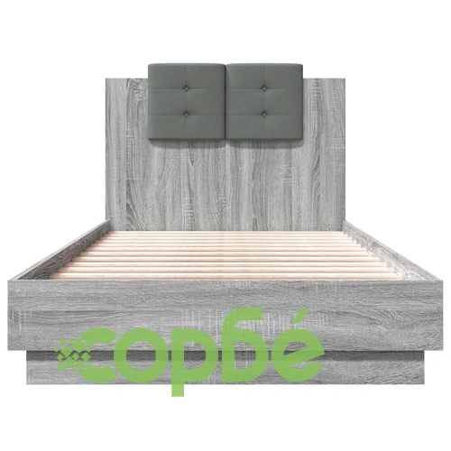 Рамка за легло с табла и LED осветление, сив сонома, 90x190 см ➤ топ цена ➤ sorbe.bg
