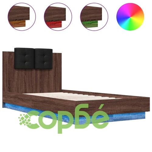 Рамка за легло с табла и LED осветление, кафяв дъб, 90x190 см ➤ топ цена ➤ sorbe.bg