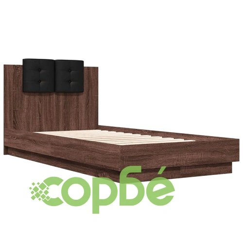 Рамка за легло с табла и LED осветление, кафяв дъб, 90x190 см ➤ топ цена ➤ sorbe.bg