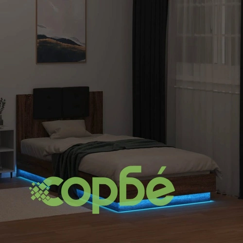 Рамка за легло с табла и LED осветление, кафяв дъб, 90x190 см ➤ топ цена ➤ sorbe.bg
