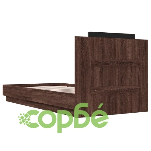 Рамка за легло с табла и LED осветление, кафяв дъб, 90x190 см ➤ топ цена ➤ sorbe.bg