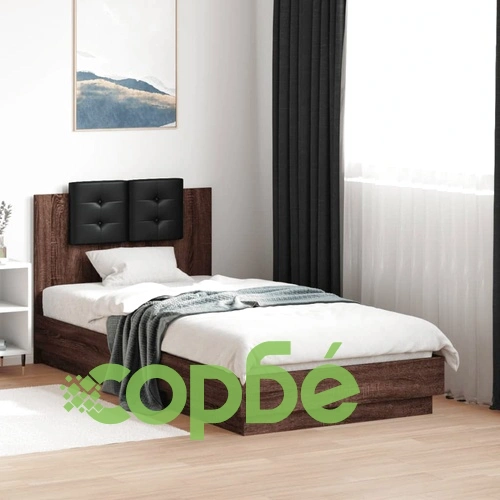 Рамка за легло с табла и LED осветление, кафяв дъб, 90x190 см ➤ топ цена ➤ sorbe.bg