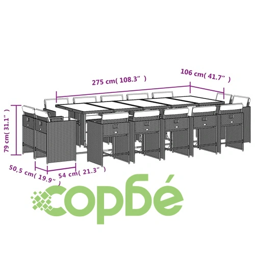 Градински комплект с възглавници 15 части кафяв полиратан ➤ топ цена ➤ sorbe.bg
