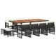 Външен трапезен комплект 13 части с възглавници черен полиратан