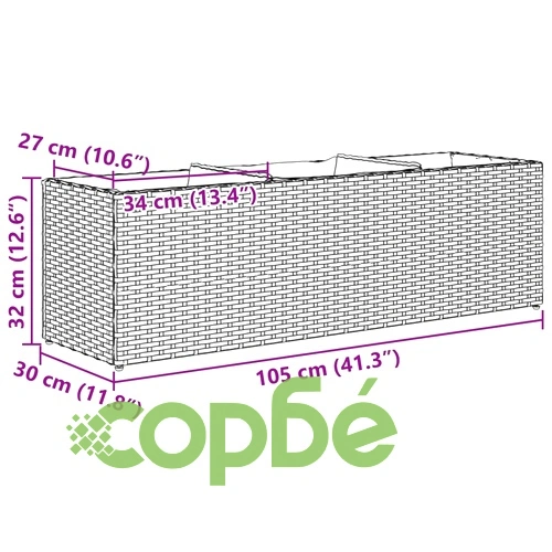 Градински плантери с 3 саксии 2 бр черни 105x30x32 см полиратан ➤ топ цена ➤ sorbe.bg