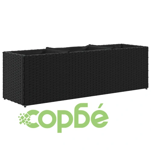 Градински плантери с 3 саксии 2 бр черни 105x30x32 см полиратан ➤ топ цена ➤ sorbe.bg
