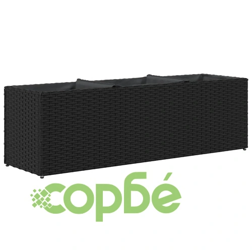 Градински плантери с 3 саксии 2 бр черни 105x30x32 см полиратан ➤ топ цена ➤ sorbe.bg