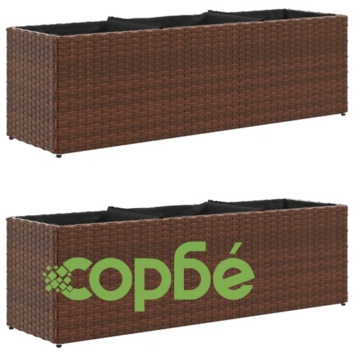 Градински плантери с 3 саксии 2 бр кафяви 105x30x32см полиратан ➤ топ цена ➤ sorbe.bg