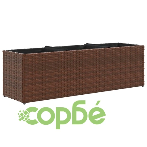 Градински плантери с 3 саксии 2 бр кафяви 105x30x32см полиратан ➤ топ цена ➤ sorbe.bg