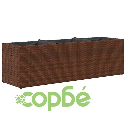 Градински плантери с 3 саксии 2 бр кафяви 105x30x32см полиратан ➤ топ цена ➤ sorbe.bg