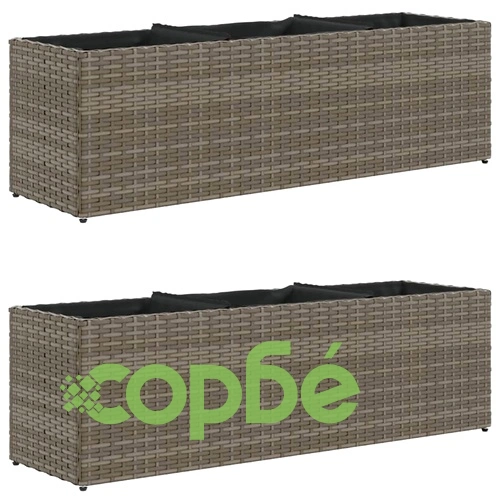 Градински плантери с 3 саксии 2 бр сиви 105x30x32 см полиратан ➤ топ цена ➤ sorbe.bg