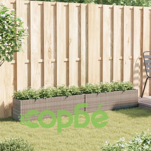 Градински плантери с 3 саксии 2 бр сиви 105x30x32 см полиратан ➤ топ цена ➤ sorbe.bg