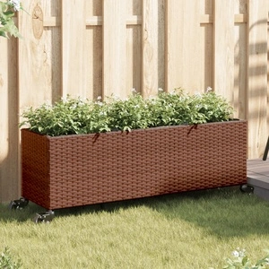 Градински кашпи с колела 2 бр кафяви 107x32x38 см полиратан