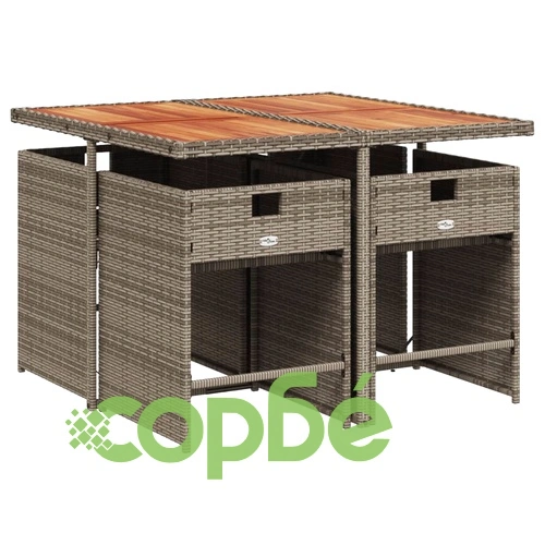 Градински трапезен комплект 5 части с възглавници сив полиратан ➤ топ цена ➤ sorbe.bg