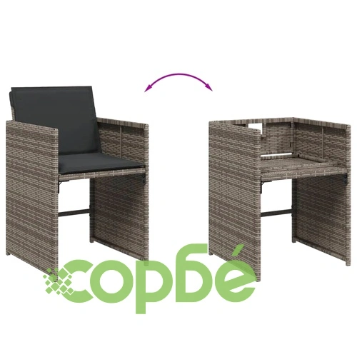 Градински трапезен комплект 5 части с възглавници сив полиратан ➤ топ цена ➤ sorbe.bg