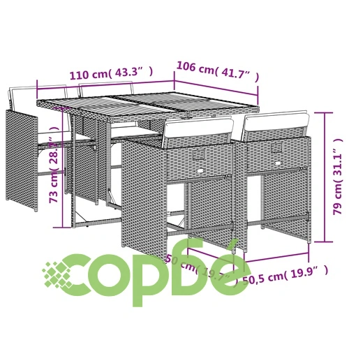 Градински трапезен комплект 5 части с възглавници сив полиратан ➤ топ цена ➤ sorbe.bg