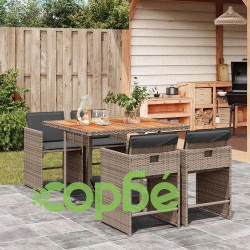 Градински трапезен комплект 5 части с възглавници сив полиратан ➤ топ цена ➤ sorbe.bg