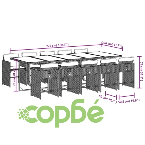 Градински комплект с възглавници, 11 части, бежов полиратан ➤ топ цена ➤ sorbe.bg