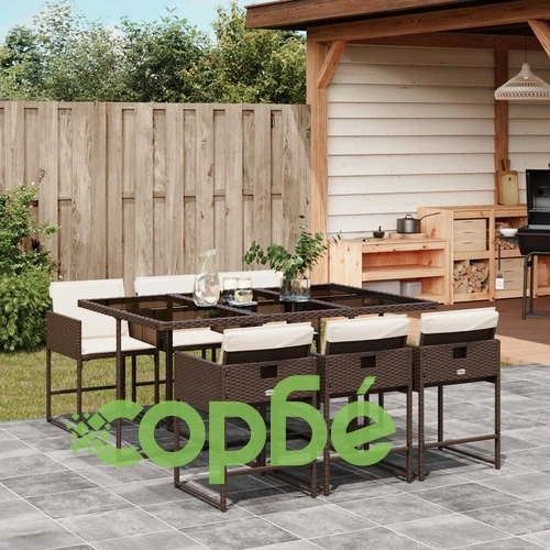 Градински трапезен комплект възглавници 7 части кафяв полиратан ➤ топ цена ➤ sorbe.bg