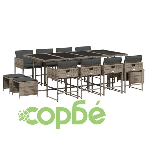 Градински комплект от 13 части с възглавници сив полиратан ➤ топ цена ➤ sorbe.bg