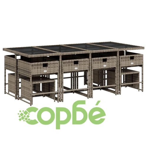 Градински комплект от 13 части с възглавници сив полиратан ➤ топ цена ➤ sorbe.bg