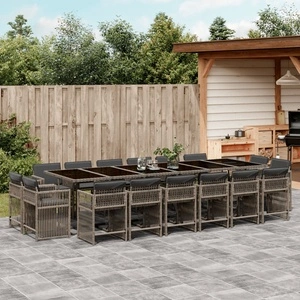 Градински комплект с възглавници 17 части полиратан сив