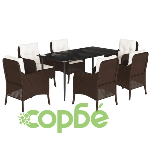 Градински трапезен комплект възглавници 7 части кафяв полиратан ➤ топ цена ➤ sorbe.bg