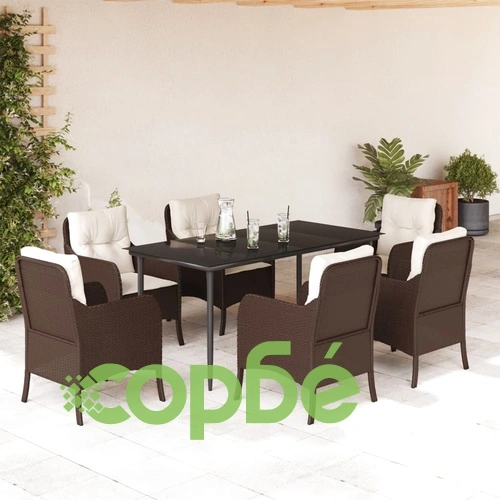Градински трапезен комплект възглавници 7 части кафяв полиратан ➤ топ цена ➤ sorbe.bg