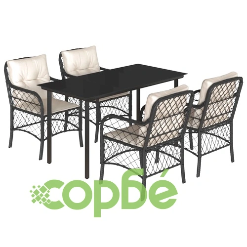 Градински трапезен комплект възглавници 5 части черен полиратан ➤ топ цена ➤ sorbe.bg