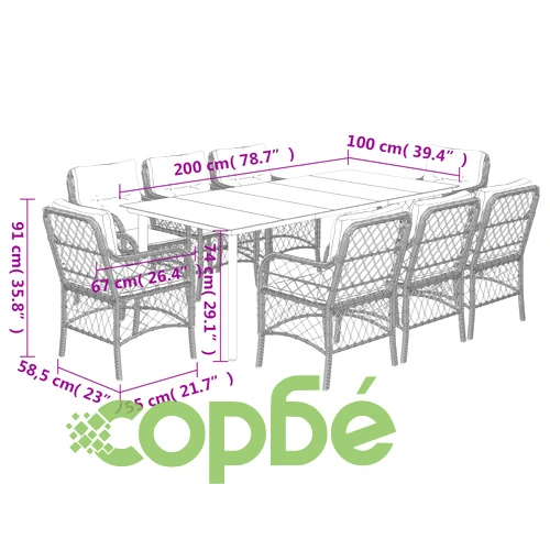 Градински трапезен комплект 9 части с възглавници сив полиратан ➤ топ цена ➤ sorbe.bg