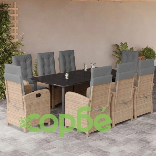 Градински комплект с възглавници 9 части бежов микс полиратан ➤ топ цена ➤ sorbe.bg