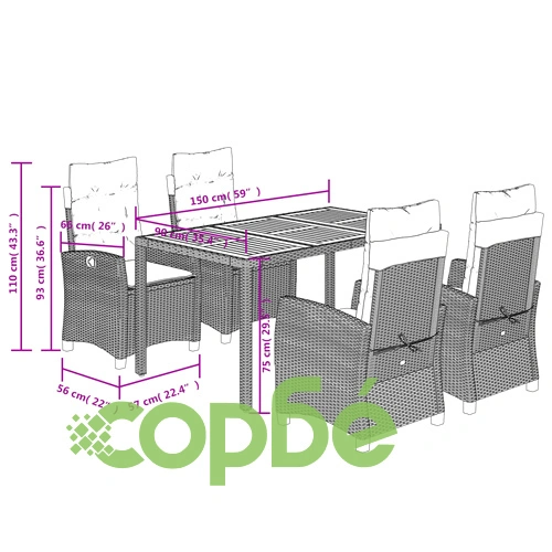 Градински трапезен комплект възглавници 5 части черен полиратан ➤ топ цена ➤ sorbe.bg