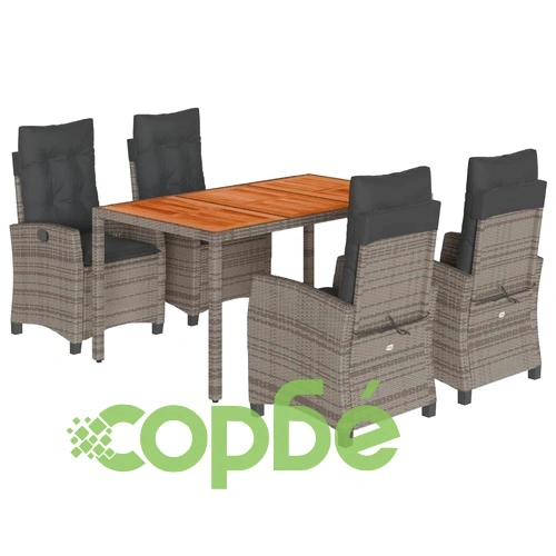 Градински трапезен комплект 5 части с възглавници сив полиратан ➤ топ цена ➤ sorbe.bg