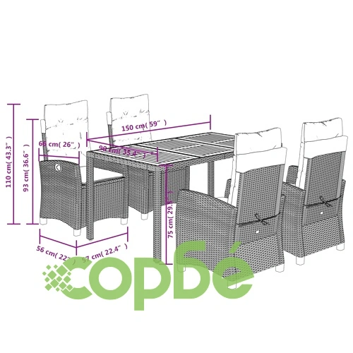 Градински трапезен комплект 5 части с възглавници сив полиратан ➤ топ цена ➤ sorbe.bg