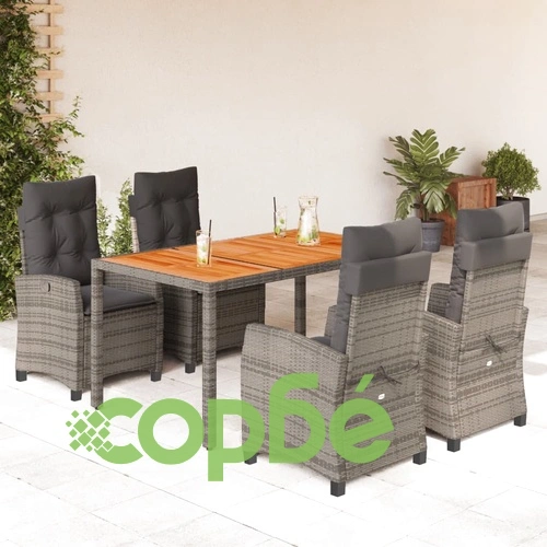 Градински трапезен комплект 5 части с възглавници сив полиратан ➤ топ цена ➤ sorbe.bg