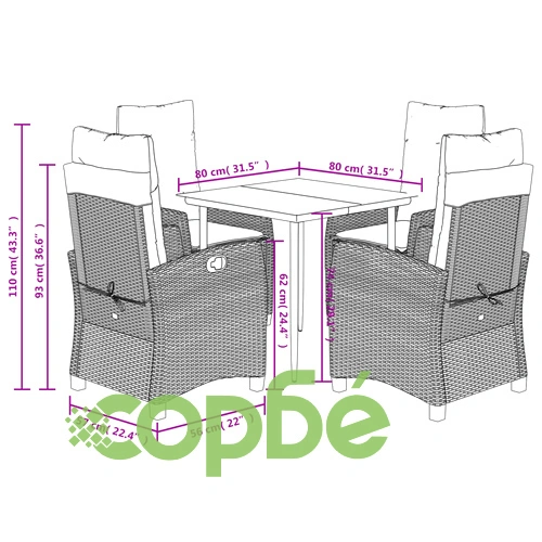 Градински трапезен комплект 5 части с възглавници сив полиратан ➤ топ цена ➤ sorbe.bg