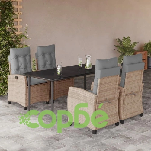 Градински комплект с възглавници 5 части бежов микс полиратан ➤ топ цена ➤ sorbe.bg