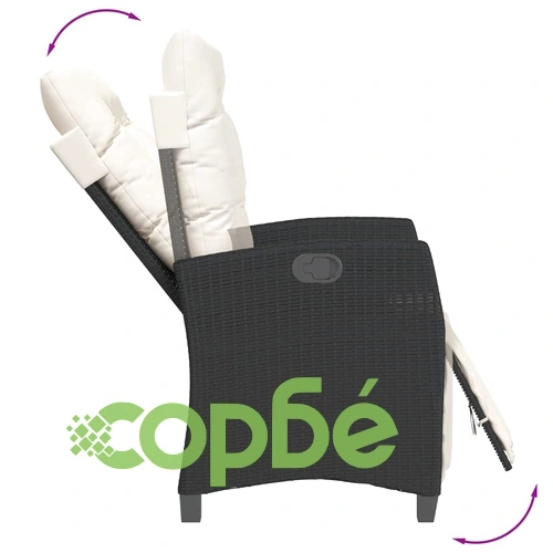 Градински комплект от 3 части с възглавници черни полиратан ➤ топ цена ➤ sorbe.bg