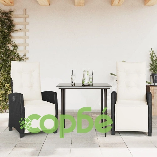 Градински комплект от 3 части с възглавници черни полиратан ➤ топ цена ➤ sorbe.bg