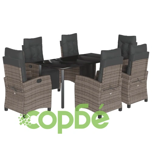 Градински трапезен комплект 7 части с възглавници сив полиратан ➤ топ цена ➤ sorbe.bg
