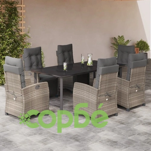 Градински комплект 7 части с възглавници светлосив полиратан ➤ топ цена ➤ sorbe.bg
