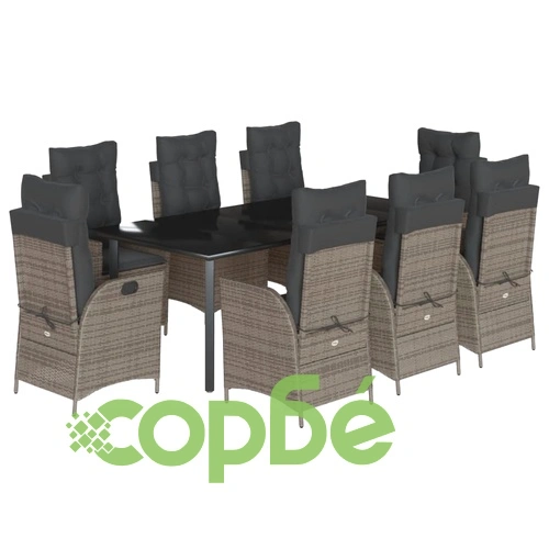 Градински трапезен комплект 9 части с възглавници сив полиратан ➤ топ цена ➤ sorbe.bg