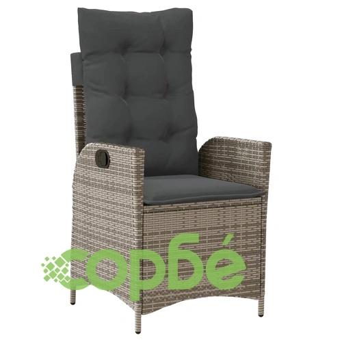 Градински трапезен комплект 9 части с възглавници сив полиратан ➤ топ цена ➤ sorbe.bg