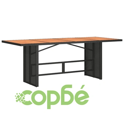 Градински трапезен комплект 7 части възглавници черен полиратан ➤ топ цена ➤ sorbe.bg